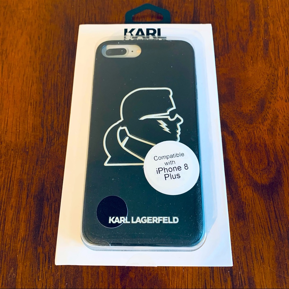 New, Karl Lagerfeld iPhone 8+ Black Hard Case, Glow in the Dark Karl Profile.